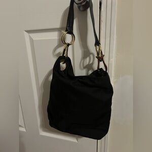 Elegant Black Hobo Bag with Gold Rings